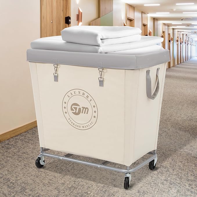 STORAGE MANIAC Commercial Laundry Hamper with Heavy Duty Steel Frame, 320 L Industrial Laundry Basket Cart with Wheels for Hotel, Home, Laundry Room, 31.7''L x 19.3''W x 30.91''H, Large Beige - Image 7