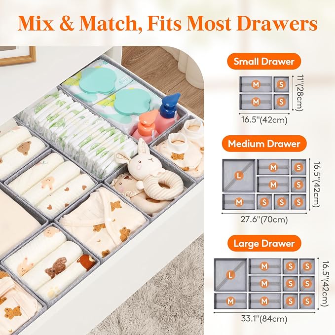 Lifewit Nursery Drawer Organizer for Clothes 28 Pack, Certified Child-safe Dresser Drawer Divider Storage Bins, Foldable Clothing Storage Basket for Baby Clothes/Underwear/Sock/Diaper in Closet - Image 5