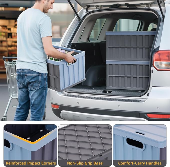 Citylife 64L Collapsible Storage Bins with Lids Plastic Storage Containers for Organizing Stackable Storage Box Large Heavy Duty Utility Crates, 2 Packs - Image 5