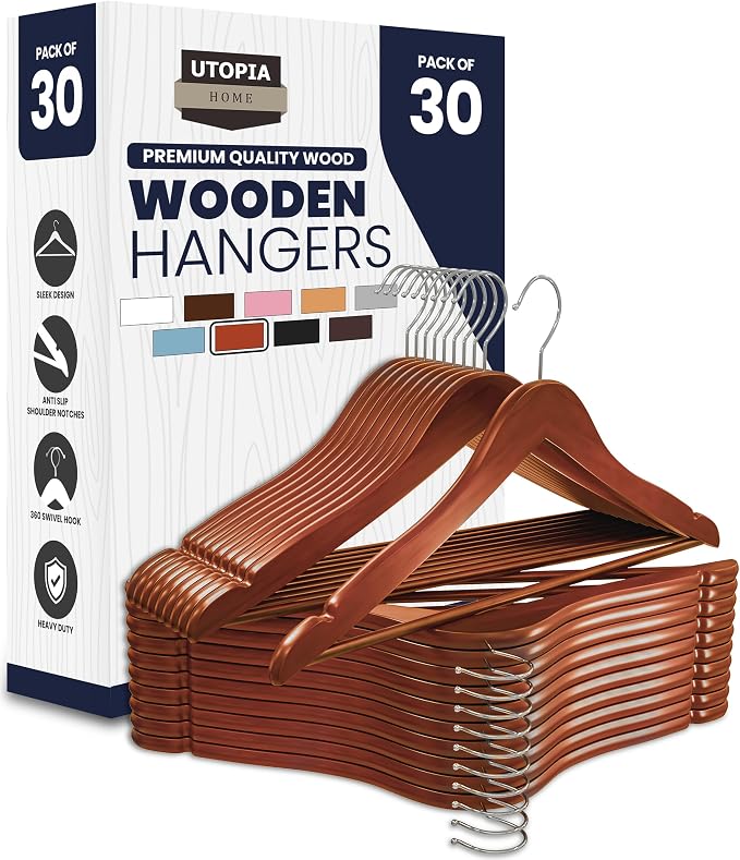 Utopia Home Premium Wooden Hangers 30 Pack - Durable & Slim Coat Hanger - Suit Hanger with 360-Degree Rotatable Hook - Wood Hangers with Shoulder Grooves (Cherry) by UTOPIAHOME