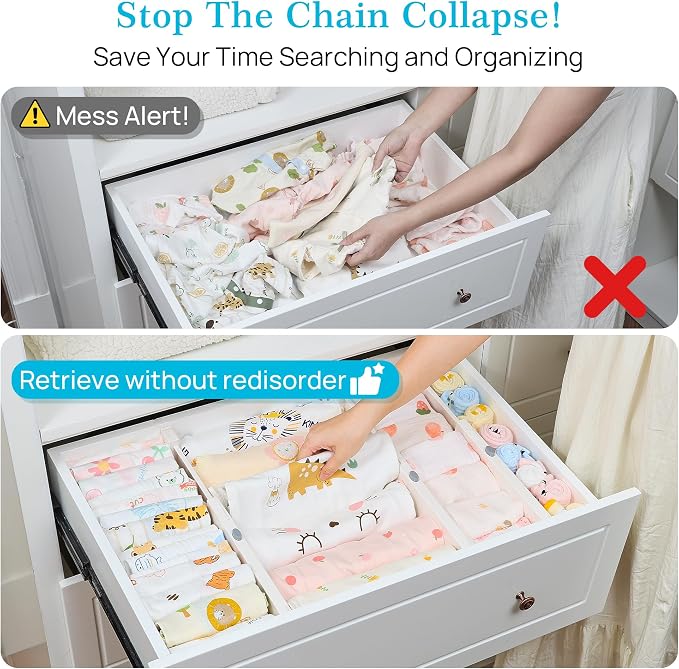 Vtopmart Drawer Dividers for Clothes 8 Pack, Adjustable 4" High Expandable from 11.3"-17" Dresser Drawer Organizer, Plastic Drawers Separators for Dresser, Baby Clothes, Kitchen and Office Storage - Image 2