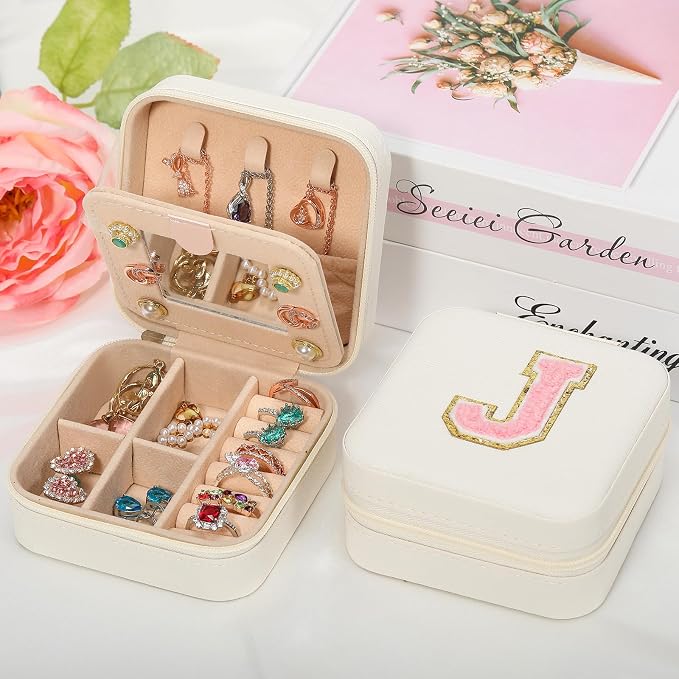 CHMI Travel Jewelry Case, White Travel Jewelry Box, Travel Jewelry Organizer, Travel Gifts for Women Girls, Jewelry Organizer Box, Birthday Gifts for Women, Christmas Gifts for Teens Girls - Initial L - Image 4