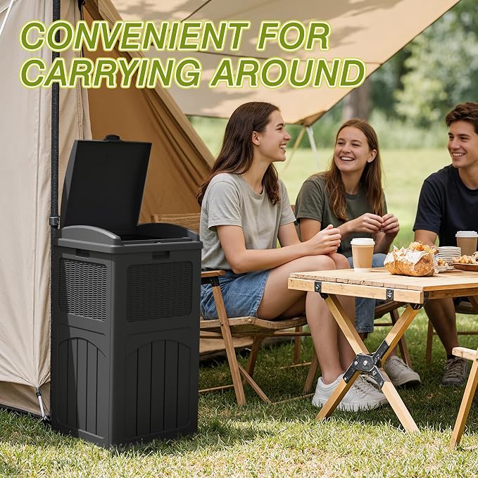 Greesum 33 Gallon Outdoor Trash Can with Lid, Waterproof Resin Garbage Bin for Hideaway, Deck, Patio, 4 Pack, Gray - Image 6