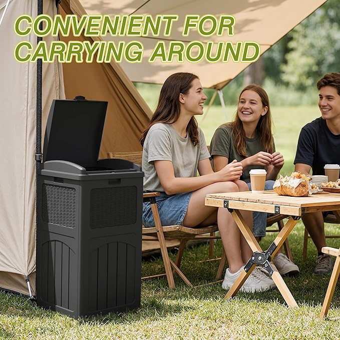 Greesum 33 Gallon Outdoor Trash Can with Lid (2-Pack), Heavy Duty Resin Garbage Bin, Waterproof & UV Resistant for Patio, Garden, Deck, Yard, Gray - Image 6