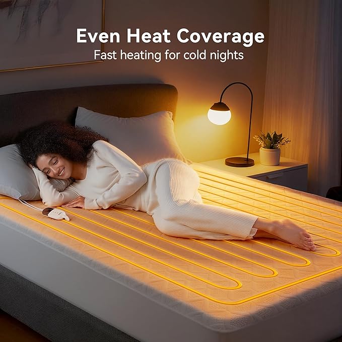 Heated Mattress Pad Twin XL Size, Electric Bed Warmer with 6 Heat Settings, 1-10 Hour Selectable Auto Shut-Off, Deep Pocket Fits up to 17" Mattress, Machine Washable, Soft Quilted Top