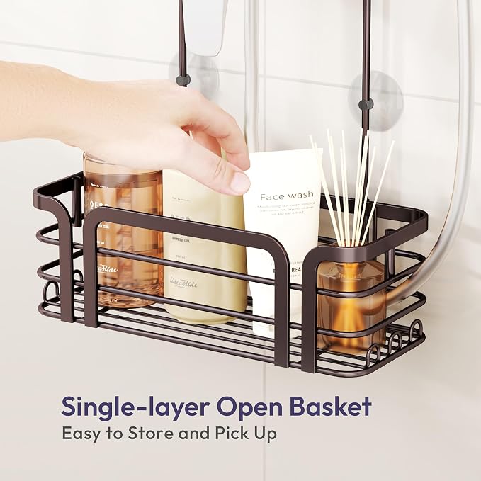 SWTYMIKI Shower Caddy Hanging Organizer - Over the Door Shower Caddy with 6 Hooks, 2 Installation Ways, Stainless Steel Rustproof Bathroom Organizer, Bronze - Image 4