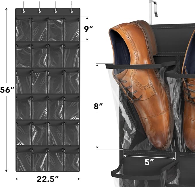 Simple Houseware 24 Pockets Large Clear Pockets Over The Door Hanging Shoe Organizer, Dark Gray (56" x 22.5") - Image 3