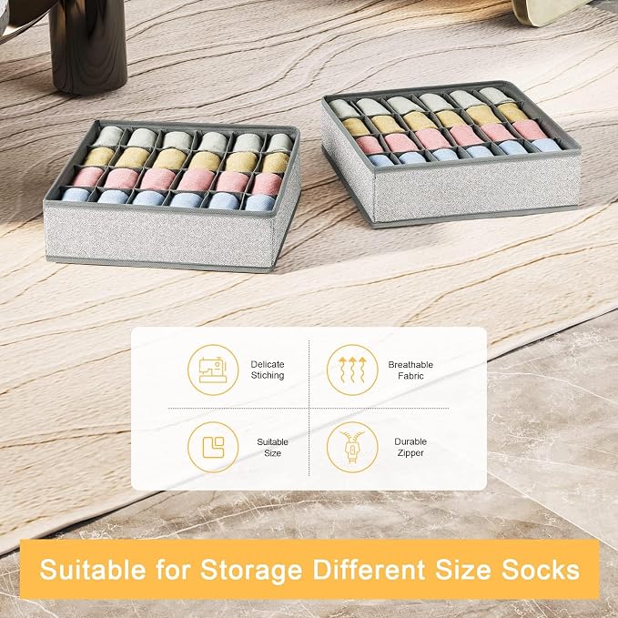 Joyoldelf Sock Drawer Organizer Underwear Organizer, 24 Cell Collapsible Closet Organizer Underwear Storage Boxes for Socks, Ties, Belts (Gray) - Image 4