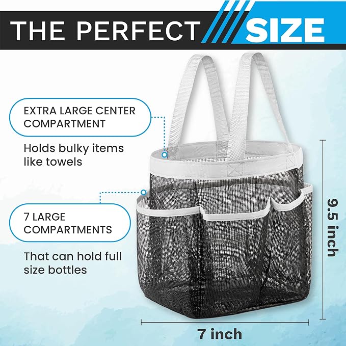 Handy Laundry Mesh Shower Caddy – 7 Pocket Portable Organizer Tote for College Dorm, Gym, Travel & Bathroom – Quick Dry, Collapsible, Lightweight Bag with Reinforced Handles (Black) - Image 3