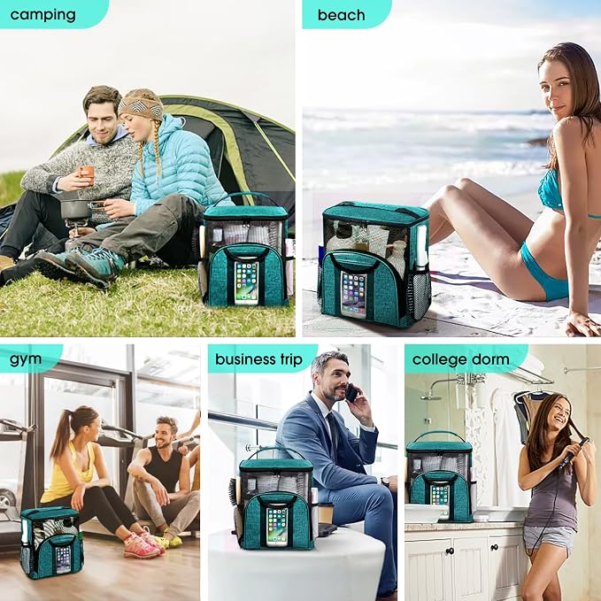 Attmu Mesh Shower Caddy Portable Dorm Tote Bag, Quick Dry Hanging Toiletry Bag, Large Capacity Shower Bag for College Dorm Room Essentials for Boys and Girls for Bath Camping (Peacock Green) - Image 6