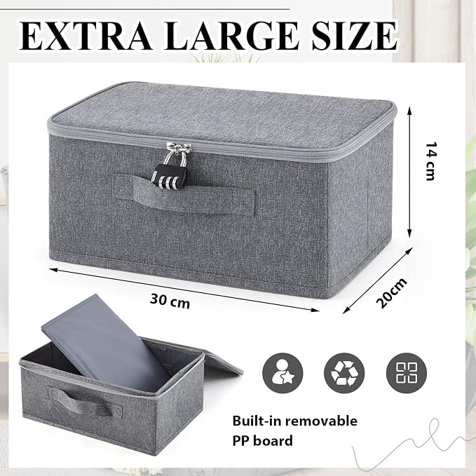Briwooody Discreet Lockable Toy Bag Storage Organizer Toy Bag Storage Bins Case with Zipper Lid for Women and Men Clothes Container (Gray,11.8 x 7.9 x 5.5 Inch) - Image 2