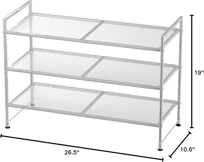 Simple Houseware 3-Tier Stackable Mesh Shoe Rack, Silver - Image 2