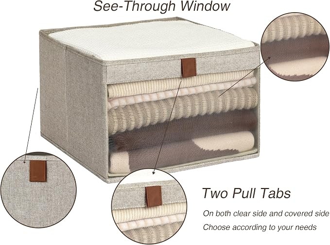 StorageWorks Closet Storage Bins, Extra Large Storage Baskets with Clear Window and Handles, Foldable Fabric Organizer for Clothes, Shelves, Brown and Beige, 3 Pack - Image 5