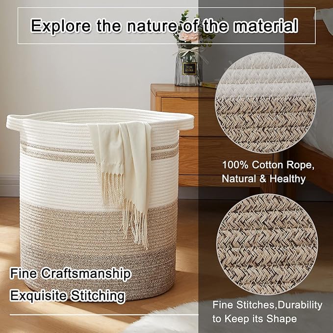 OIAHOMY 80L Laundry Baskets Hamper with Handles,Decorative Basket for Living room,Woven Storage Basket for Toys Bin,Pillows, Blankets,Clothes-20x18in-Gradient Yellow - Image 3