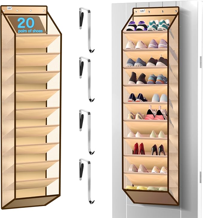 Kotkn 10 Tier Over The Door Organizer - Heavy Duty Hanging Storage Rack with Sturdy Oxford Fabric, Holds 20+ Pairs of Footwear, Boots & Sneakers, Saves 50% Closet Space(Beige) by Unknown