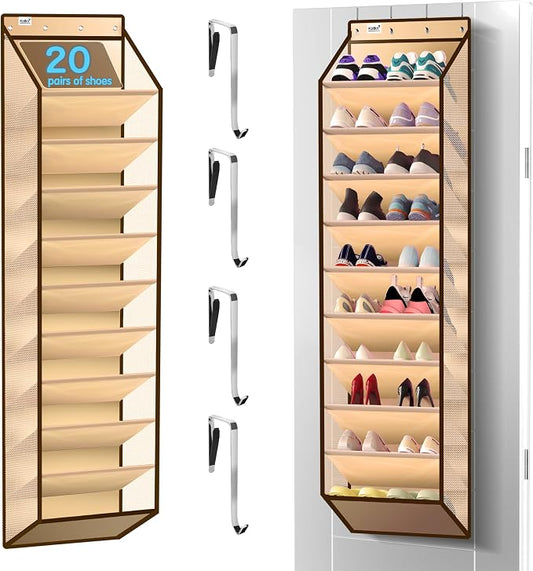 Kotkn 10 Tier Over The Door Organizer - Heavy Duty Hanging Storage Rack with Sturdy Oxford Fabric, Holds 20+ Pairs of Footwear, Boots & Sneakers, Saves 50% Closet Space(Beige) by Unknown
