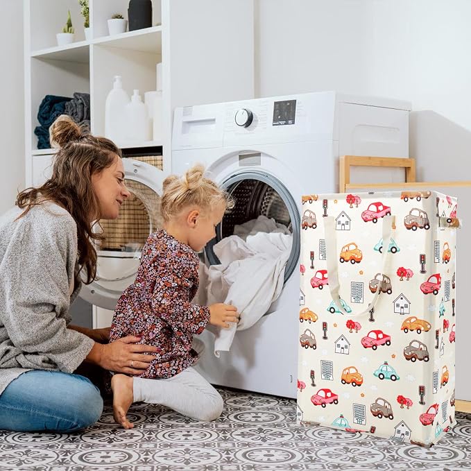 Odonata Slim Laundry Hamper Handles Collapsible Laundry Basket Thin Dirty Clothes Basket Narrow Laundry Bag Foldable Dirty Hamper 48L (Car) - Image 5