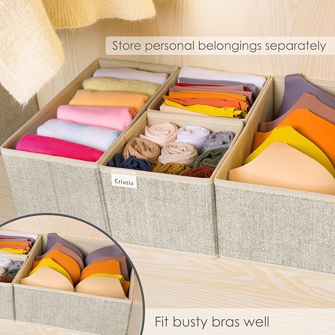 Criusia Underwear Drawer Organizer, 6 Set Foldable Underwear Drawer Organizer and Closet Dividers,Storage Box for Clothes, Socks, Underwear (6 Bins, Beige) - Image 5