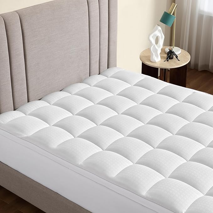 CirclesHome Hotel Collection Queen Size Hybrid Mattress Protector & Pad - Extra Padded, Thick, Plush, & Fitted Mattress Topper for Bed - Comfortable Pillow Top Mattress Cover