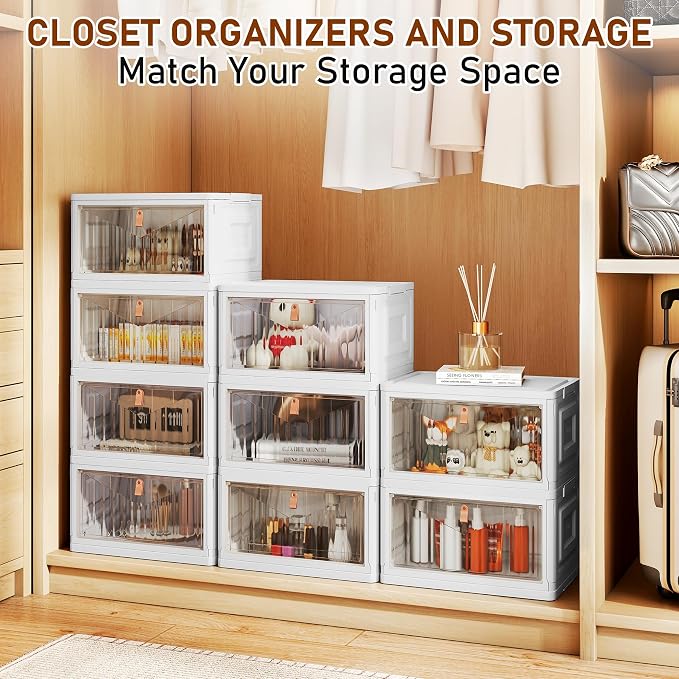 4 Tier Storage Bins with Lids, 23QT Stackable Closet Organizers and Storage with Wheels, Collapsible Storage Boxes, Foldable Plastic Storage Containers for Home,Office, Dorm Room-White - Image 5
