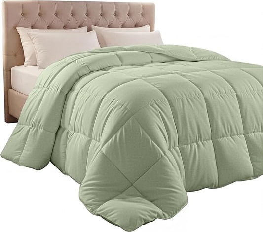 Utopia Bedding King Comforter Duvet Insert, Quilted Sage Green Comforter with Corner Tabs, Box Stitched Down Alternative Comforters King Size 90 x 102 inches