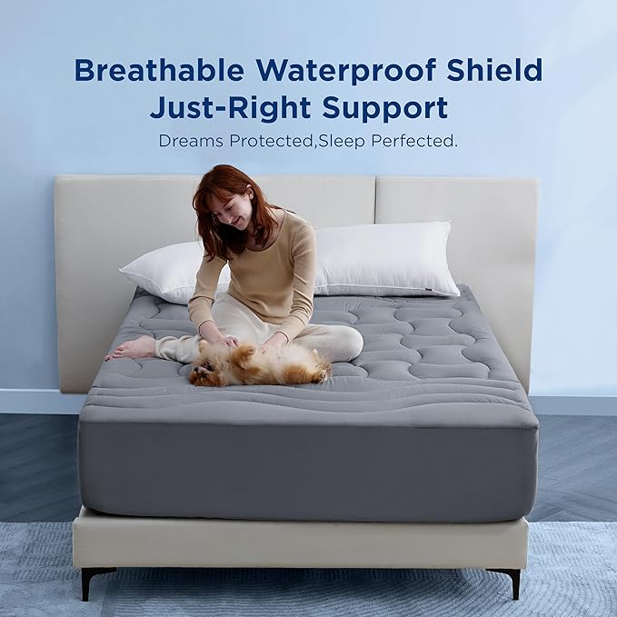 Bedsure Twin Mattress Protector Waterproof - Quilted Fitted Waterproof Mattress Pad Topper with 8-21 Inches Deep Pocket, Noiseless Bed Cover Padded, Machine Washable, Grey, 39x75 Inches