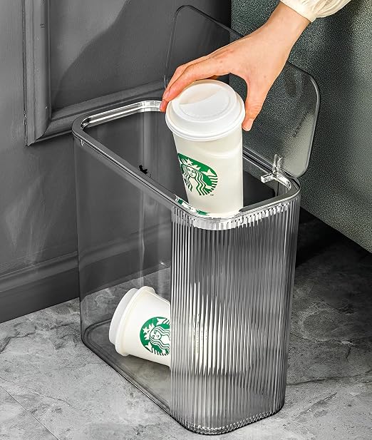 Sooyee Clear 14 Liter Bathroom Trash Can with Lid,3.9 Gallon Garbage Can with Press Type Lid,Trash Bin for Bathroom,Powder Room,Bedroom,Kitchen,Craft Room,Office - Image 3