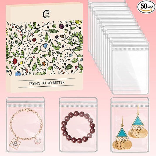 17Dec 50 Large Plastic Jewelry Bags with Zipper, Clear Anti Tarnish Jewelry Bags for Small Business by 17Dec