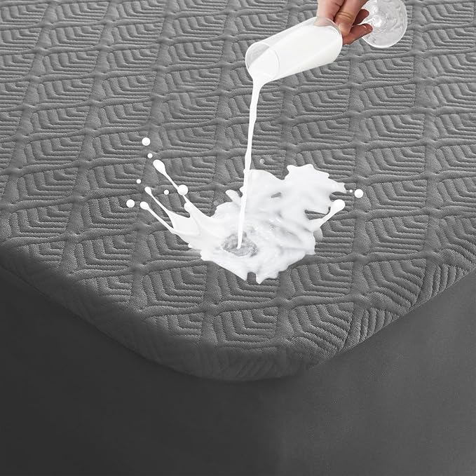Twin XL Mattress Protector, Waterproof Mattress Pad Washable Rayon Mattress Cover Breathable Noiseless Bed Protector 3D Patterns 5" - 21'' Elastic Fitted Deep Pocket(Dark Grey)