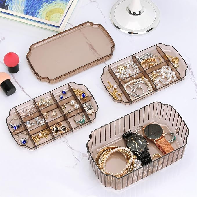 LETURE 3-Layer Jewelry Organizer Box for Earrings, Rings, Necklaces, Bracelets, Clear Plastic Bead Storage Containers for Crafts (Coffee) - Image 5