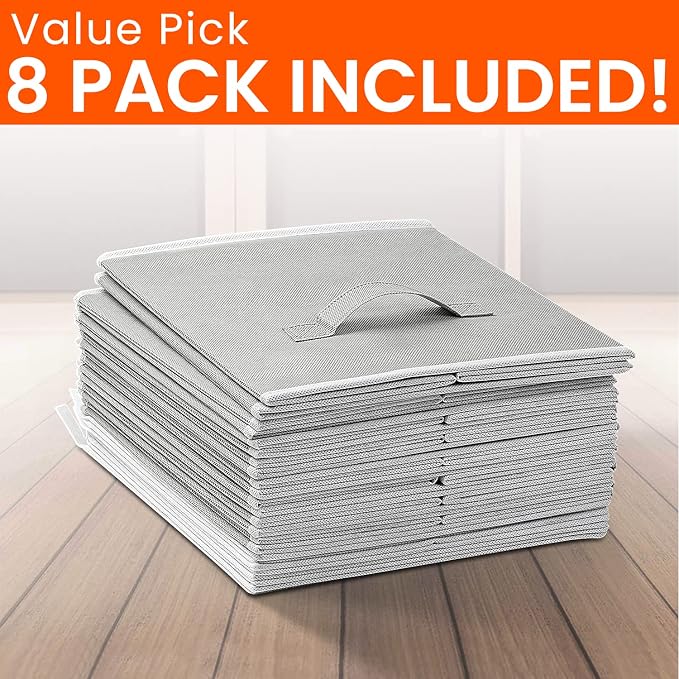 Criusia Large Storage Cubes - 13 Inch Heavy Duty Fabric Storage Bins for Shelves Closet, Cube Organizer - 8 Pack Collapsible Cube Storage Bins Baskets for Organizing Clothes Blankets Toys (Grey) - Image 8