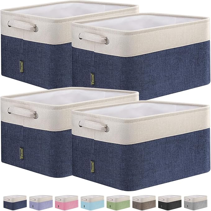 BALEINE 4 Pack Fabric Closet Storage Bins for Shelves, Linen Closet Organizers and Storage, Decorative Baskets for Organizing, Shelf, Clothes, Home, Office (Navy Blue, 15"x11"x9.5") by BALEINE