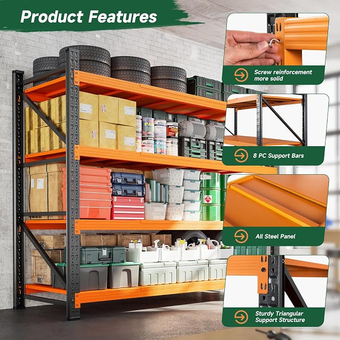 Letaya 71.3" W Metal Storage Shelves,5000LBS Heavy Duty Garage Shelving Units, 4 Tier Adjustable Utility Rack Shelf,Large Industrial Shelves,for Shop,Warehouse,Basement (71.3" W x 24" D x 70" H) - Image 5