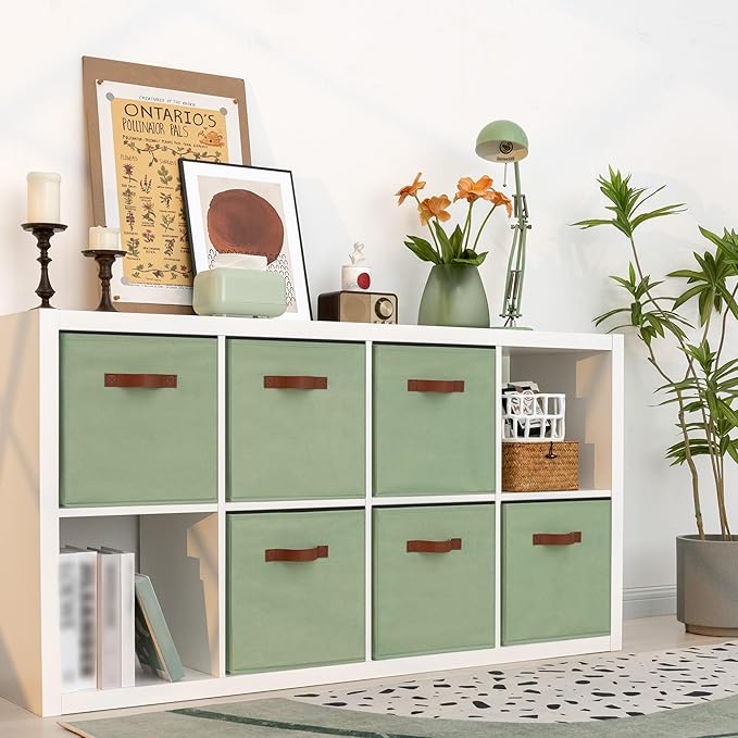 GRANNY SAYS 13 Inch Storage Cubes Organizer, Decorative Cube Storage Bins, Fabric Storage Bins with PU Handles, Collapsible Cubes Bins, Storage Cubes for Shelves, Closet, Sage Green, 6-Pack - Image 3