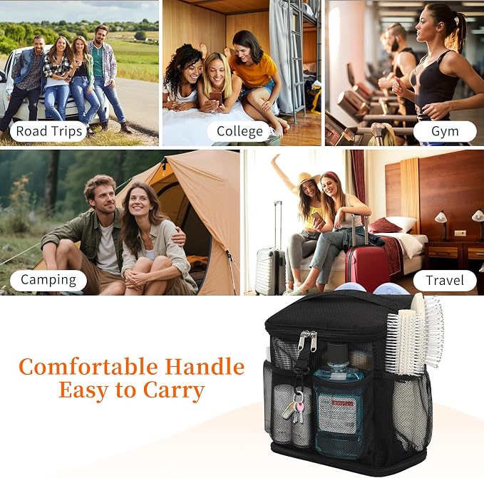CUBETASTIC Shower Caddy Portable Mesh Shower Tote for Bathroom, Gym, Travel, Camping - Quick Dry Hanging Organizer Toiletry Bag with Handle for College Dorm Room, Men & Women - Image 8