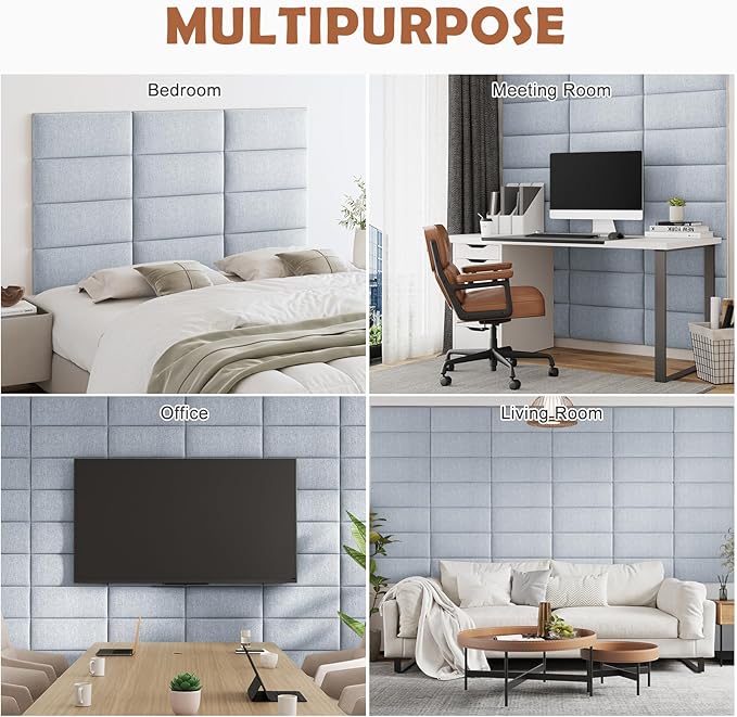 IFNOW Upholstered Wall Mounted Headboard, 3D Soundproof Wall Panels Peel and Stick for Queen Size, Reusable and Removable Tufted Bed Headboard in Blue White (9 Panels, 10" x 24")