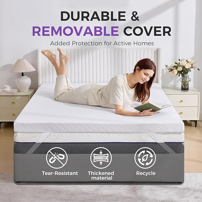 BDEUS Full Size 3 Inch Gel Memory Foam Mattress Topper with Removable Cover, Ventilated Cooling Foam, Supportive Pressure Relief Bed Topper, CertiPUR-US Certified