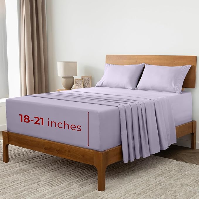 Mellanni Extra Deep Split King Sheets - 5 PC Iconic Collection Bedding - Hotel Luxury, Ultra Soft, Cooling Bed Sheets - Wrinkle, Fade, Stain Resistant (Split King, Lavender)