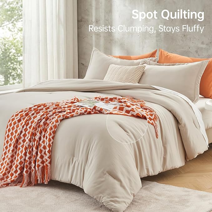 MUXHOMO Full Comforter Sets, All Season Ultra Soft Down Alternative Bedding - 3 Piece Lightweight Bed Set Includes 1 Comforter (82"x86") and 2 Pillow Shams (20"x26"), Linen
