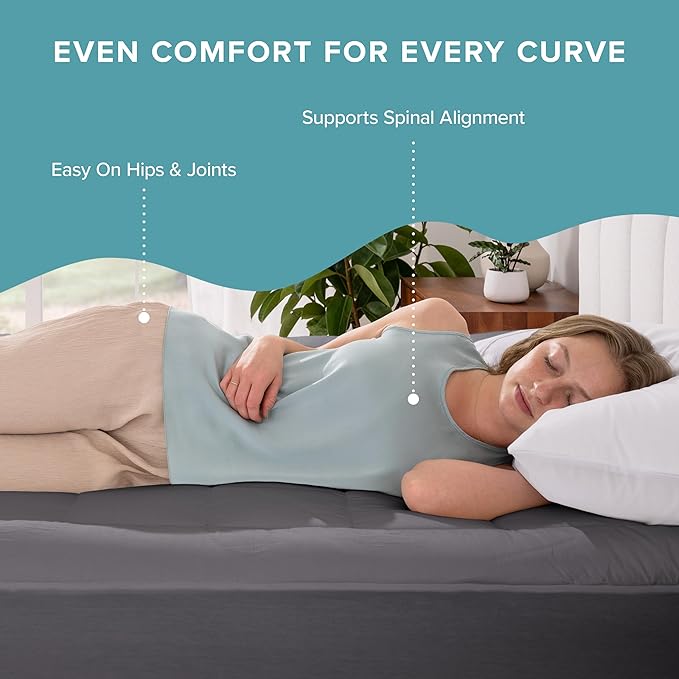 Bare Home Twin Mattress Topper Cotton Top - Plush Topper for Mattress - Fitted Mattress Cover - Cooling Breathable Air Flow - 8" to 21" Deep Pocket - Soft Mattress Pad (Twin, Grey)