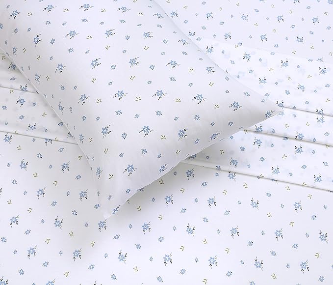 RUVANTI 100% Cotton Sheets – Queen Size Percale Bedding, Cooling & Breathable Floral Design, Durable with a Crisp, Soft & Comfortable Feel, 16" Deep Pocket, 4-Piece Set, Phulkari