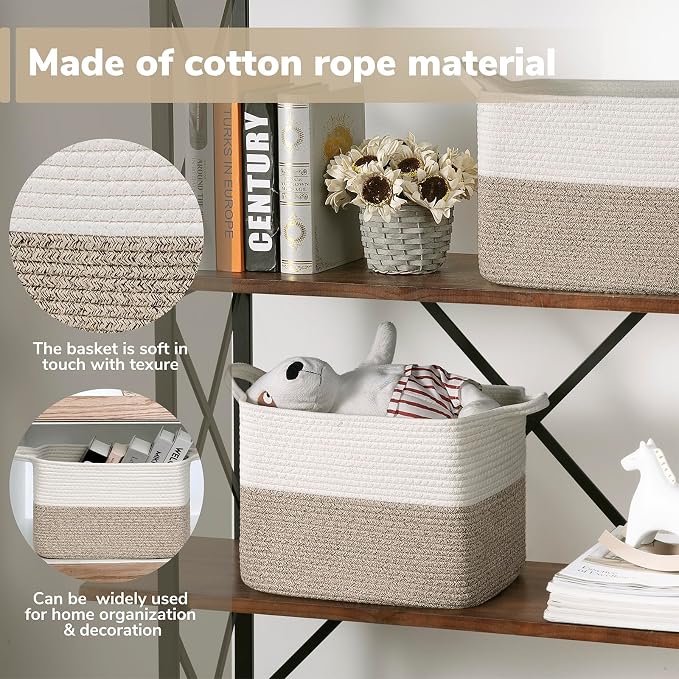 Goodpick Woven Storage Baskets for Organizing, Baby Basket for Gifts, Dog Toy Storage Bins for Shelves, Cute Baskets for Home Decor, Rope Basket for Towels, 13" x 10" x 9", Brown - Image 4