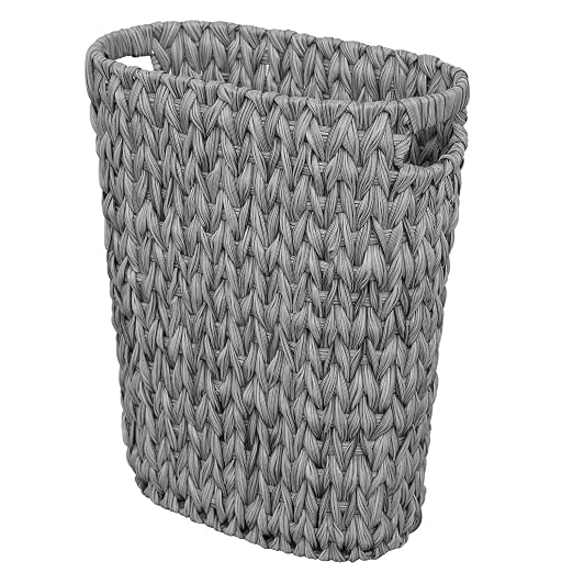 Coeusy 5 Gallon Wicker Trash Can,Wicker Bathroom Trash Can with Handles,Handwoven Waste Basket Waterproof Narrow Small Garbage Can for Bedroom,Bathroom,Office,Grey/20 Liters by WEAVECOMFORTINTOEVERYCORNER