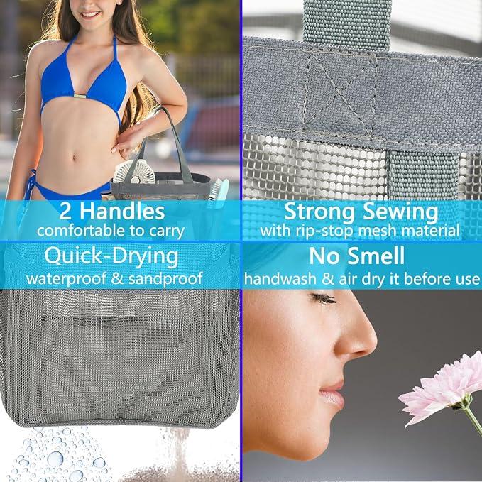 Fammart Mesh Shower Caddy Portable for College Dorm Room Essentials, 8-Pocket Large Shower Basket Tote Bag with 2 Handles for Toiletry, Bathroom, Beach, Camp, Gym - Image 6