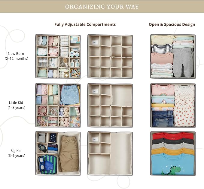 DECOMOMO Drawer Organizer for Baby – 12 Pack Clothes Organizer & Storage Dividers for Nursery, Storage Bins for Underwear, Bra, Socks, Diapers & Newborn Essentials (Beige) - Image 3