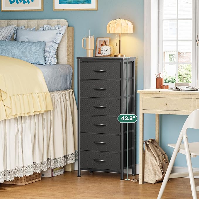 Huuger 43.3 Inch Tall Dresser for Bedroom, 6 Drawer Night Stand & Chests of Drawers, Fabric Dresser for Closet, Bedroom, Nightstand, End Table with Metal Frame, Storage Tower with Fabric Bins, Black - Image 3