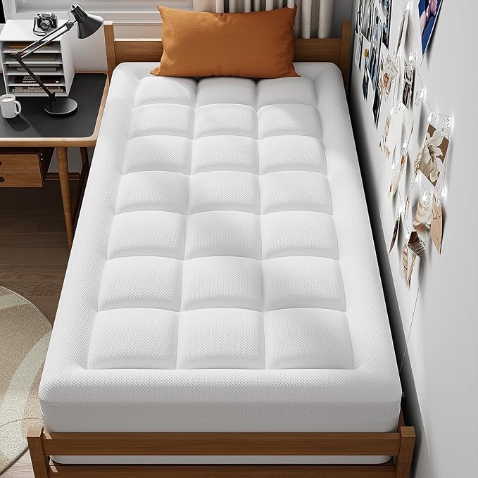 ELEMUSE Dual Layer 4 Inch Memory Foam Mattress Topper Twin XL for College Dorm Room Essentials, 2 Inch Cooling Gel Memory Foam and 2 Inch Washale Soft Pillow Top Extra Long Twin Mattress Pad