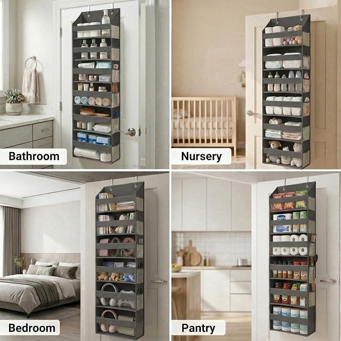 HOMELUX THEORY UPGRADED 6 Tiers Over The Door Organizer Hanging - 100D EXTRA THICK & 50lbs HUGE CAPACITY, 12 Side Mesh Pockets Over The Door Shoe Organizer, Hanging Closet Organizer (Dark Gray, 2pc) - Image 5