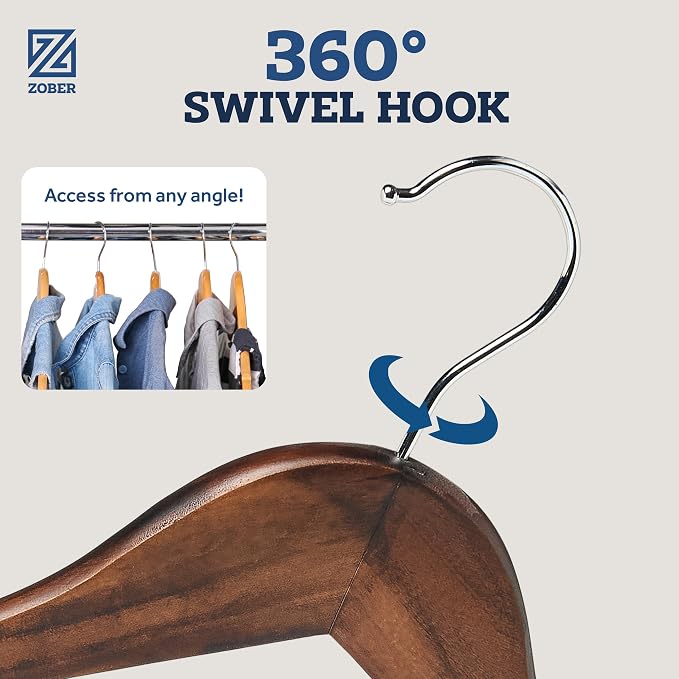 ZOBER Wooden Hangers - Heavy Duty, Non Slip Wood Hangers for Coats, Jackets, Suits, & Pants - Coat Hangers for Closet W/Bar and Notches 20 Pack - Image 5