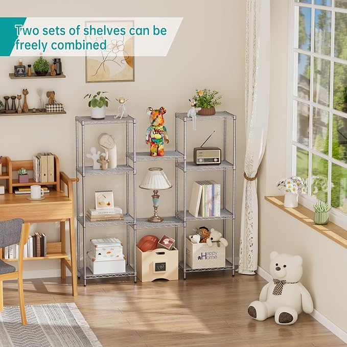 SINGAYE 5 Tier Shelf Wire Shelving Adjustable Storage Shelves Rack Standing Units for Kitchen Closet Laundry Bathroom Organizers Metal Pantry Narrow Mesh Gaps 10" D x 16" W x 55" H Gray - Image 6
